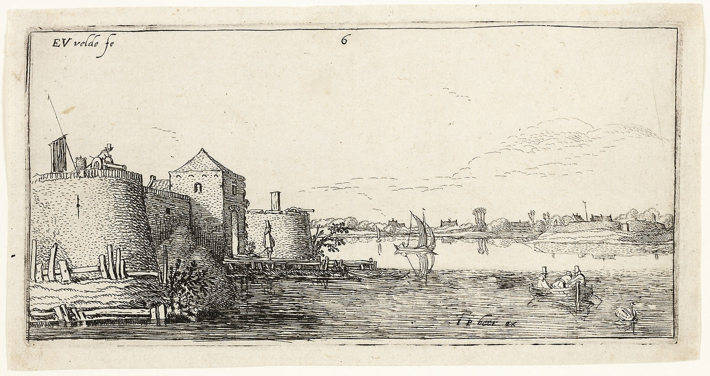 Ten Landscapes -  Walled River Town to the Left of a River -  Esaias van de Velde I,  Poster Print Wall Art
