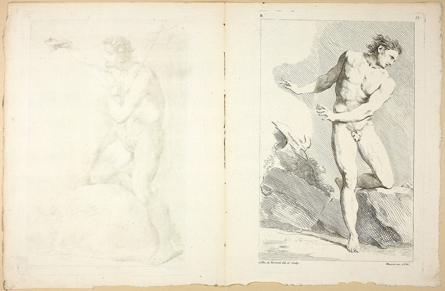 Figure (recto and verso), from Seconde livre de figures d’Academies gravées en Partie par les Professeurs de l’ Académie Royale -  Collin de Vermont (French, 1693-1761),  Poster Print Wall Art