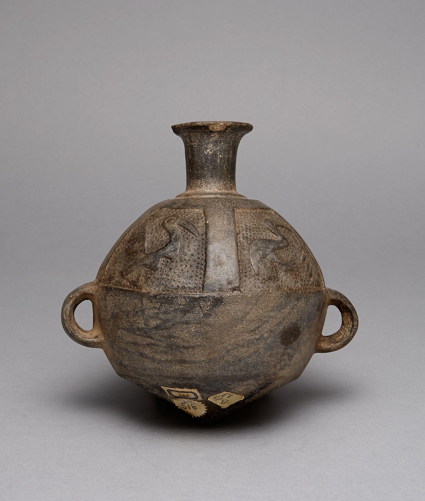 Vessel (Aryballos) with Relief Depicting Birds and Fish -  Chimú-Inca,  Poster Print Wall Art
