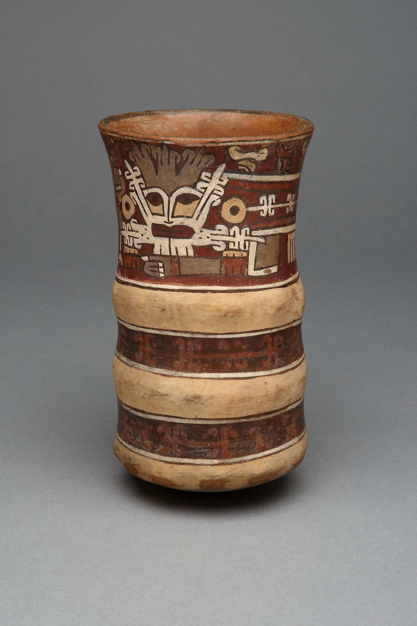 Beaker with Molded Horizontal Bands, Depicting a Masked Ritual Performer -  Nazca,  Poster Print Wall Art