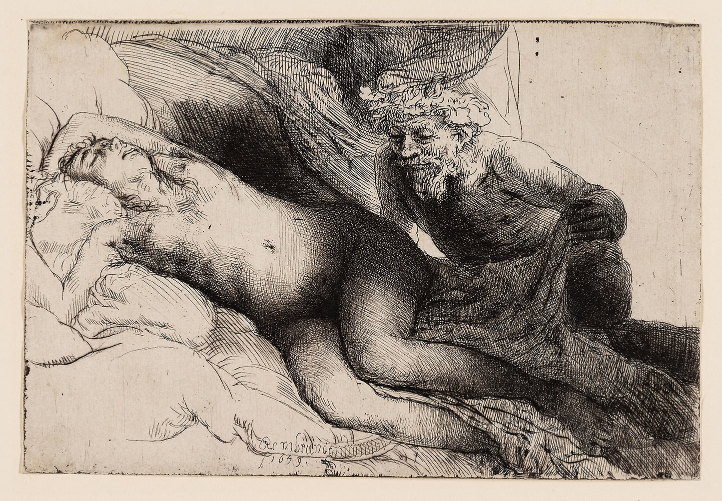 Jupiter and Antiope -  The Larger Plate -  Rembrandt van Rijn,  Poster Print Wall Art