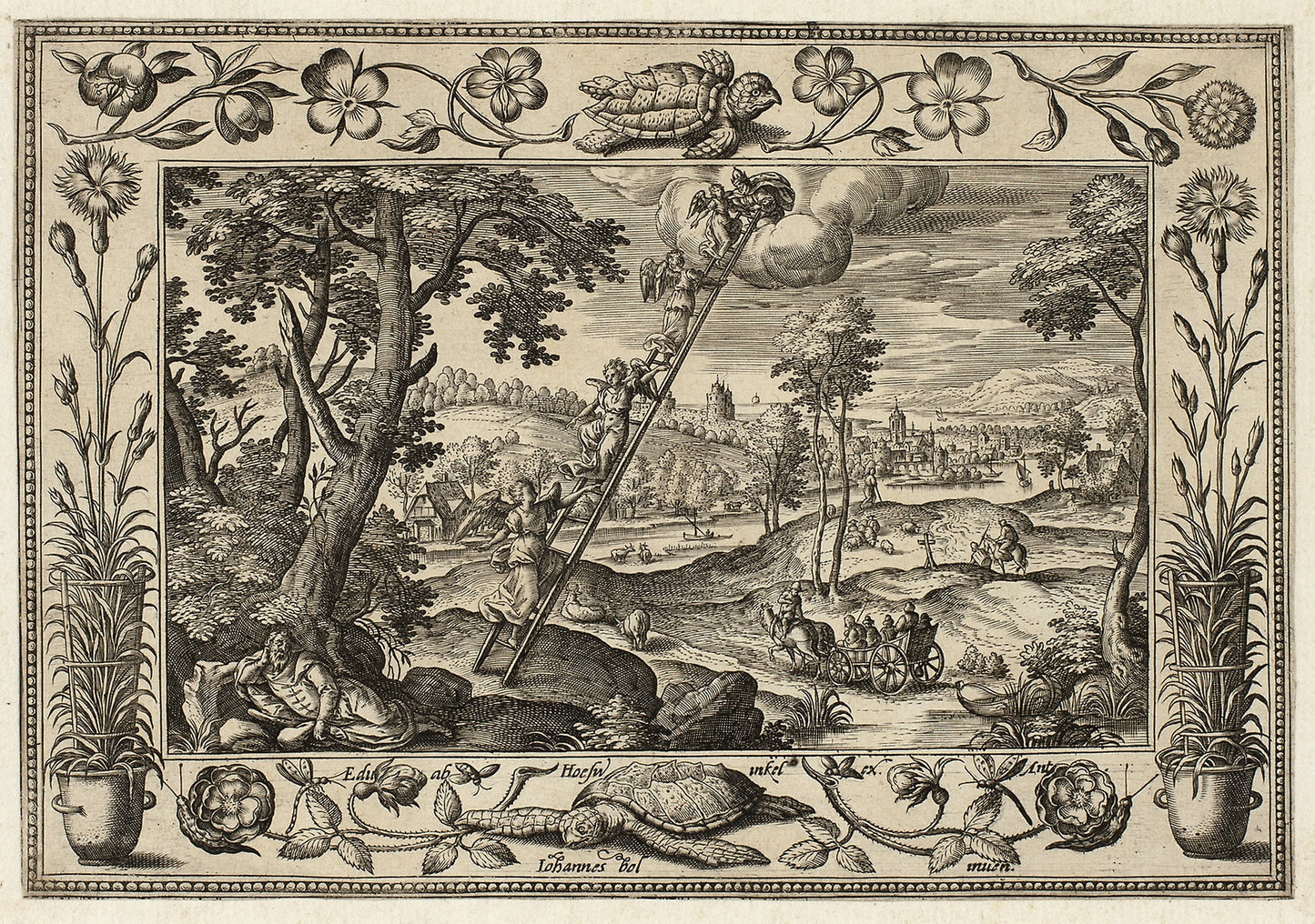 Jacob's Dream, from Landscapes with Old and New Testament Scenes and Hunting Scenes: Adriaen Collaert (Flemish, c. 1560–1618) , Poster Print Wall Art