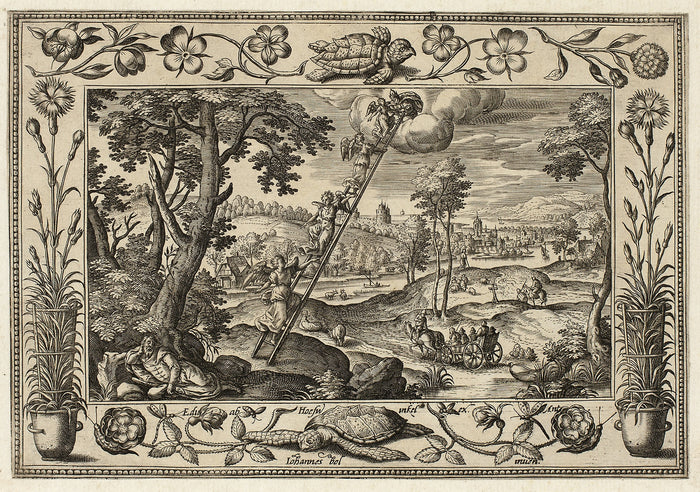 Jacob's Dream, from Landscapes with Old and New Testament Scenes and Hunting Scenes: Adriaen Collaert (Flemish, c. 1560–1618) ,16x12