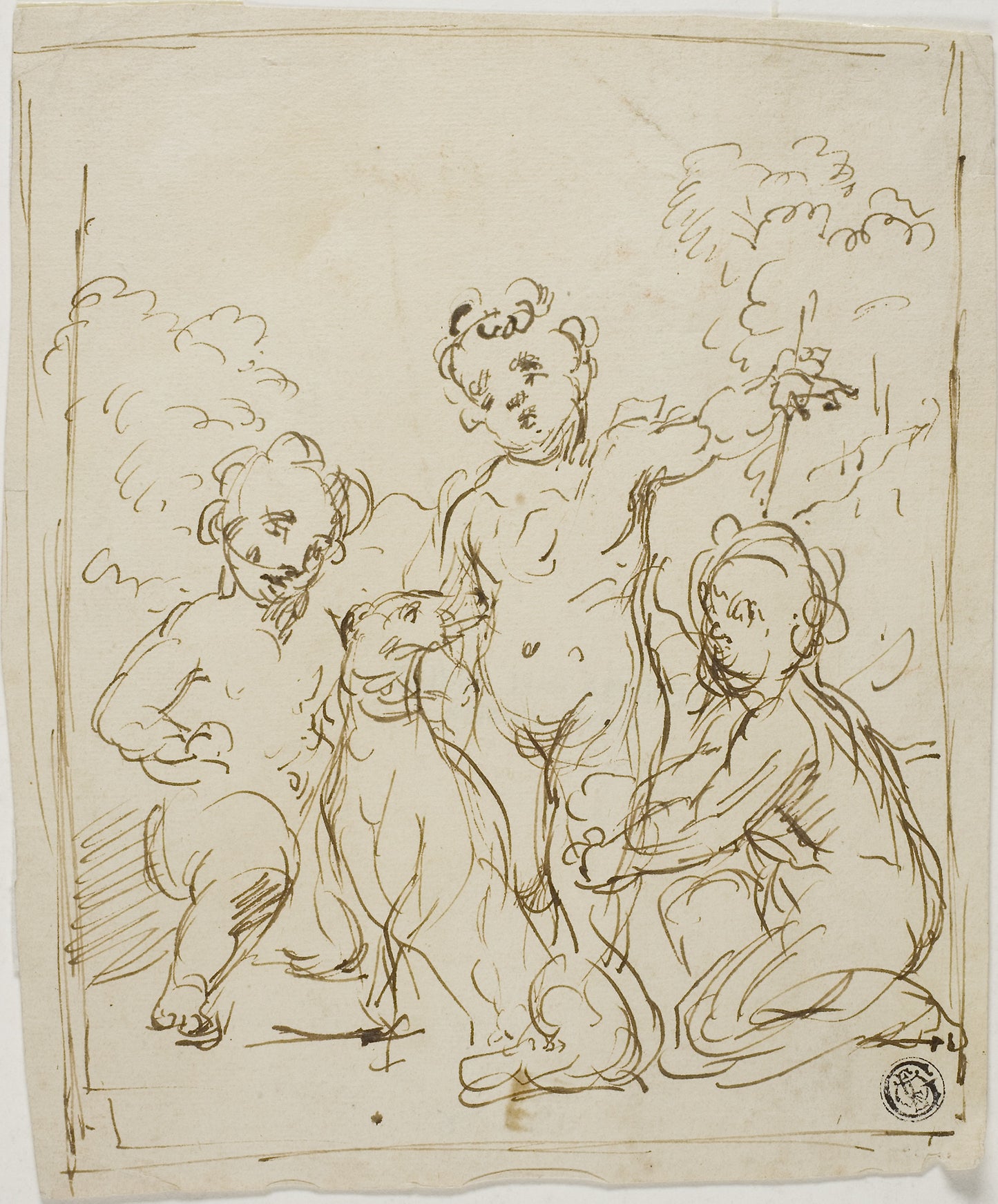 Three Putti and Dog in a Landscape -  Attributed to Giuseppe Diamantini,  Poster Print Wall Art