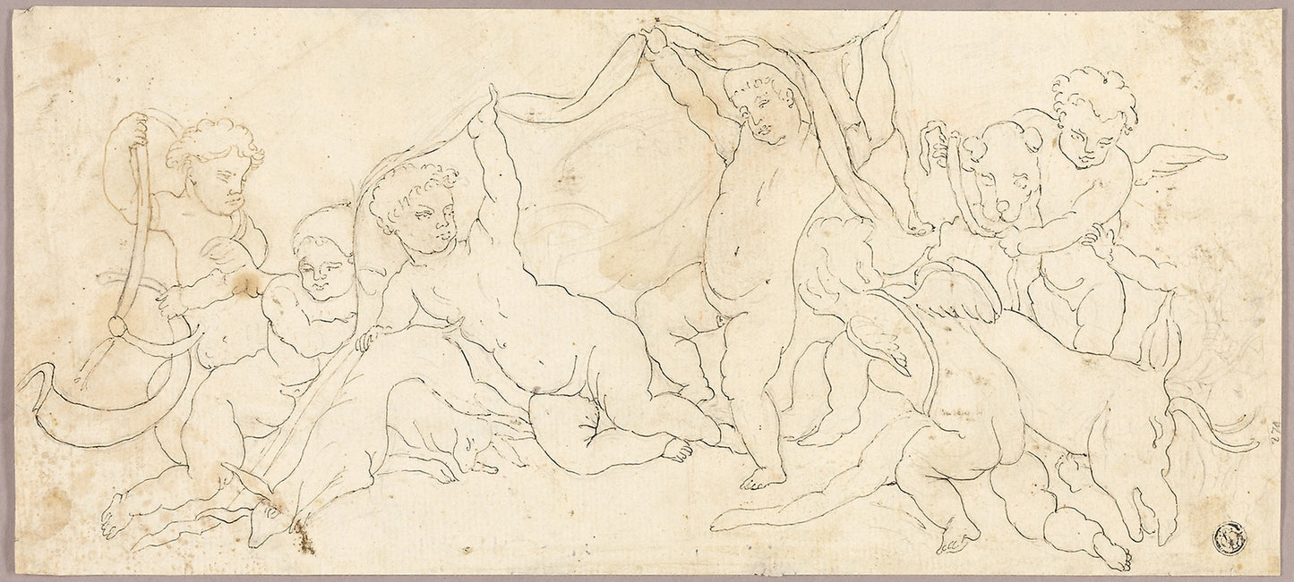 Putti at Play with Deer and Dog -  Unknown Artist,  Poster Print Wall Art