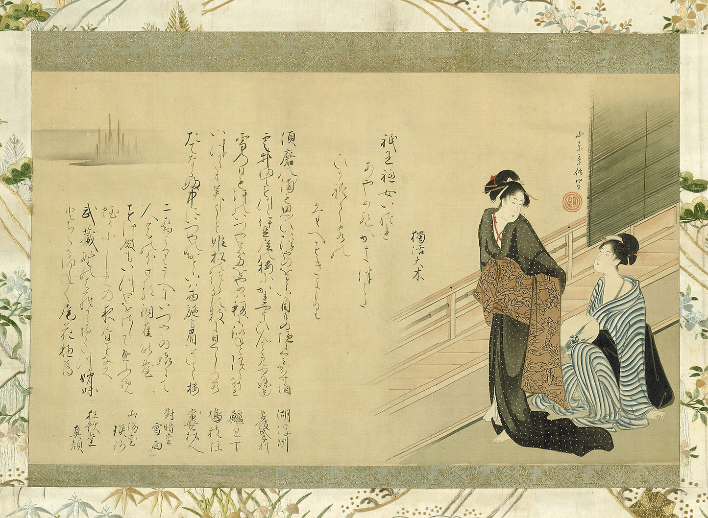 Two Beauties on a Veranda -  Kitao Masanobu (Santo Kyoden),  Poster Print Wall Art