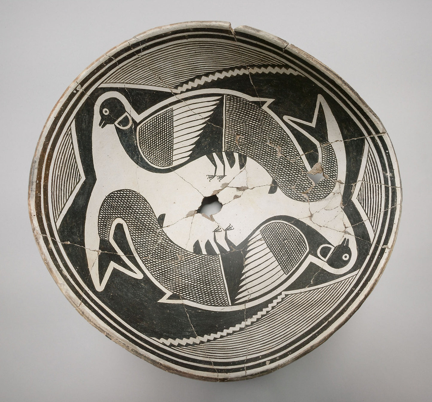 Bowl Depicting a Pair of Avian-Fish Composite Creatures -  Mimbres, Style III,  Poster Print Wall Art