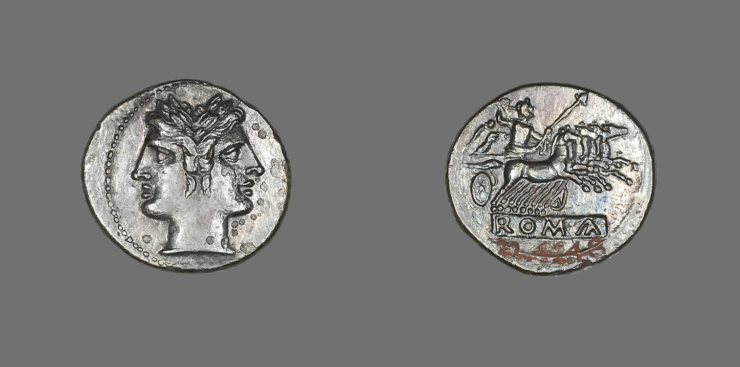 Didrachm (Coin) Depicting the God Janus -  Roman,  Poster Print Wall Art