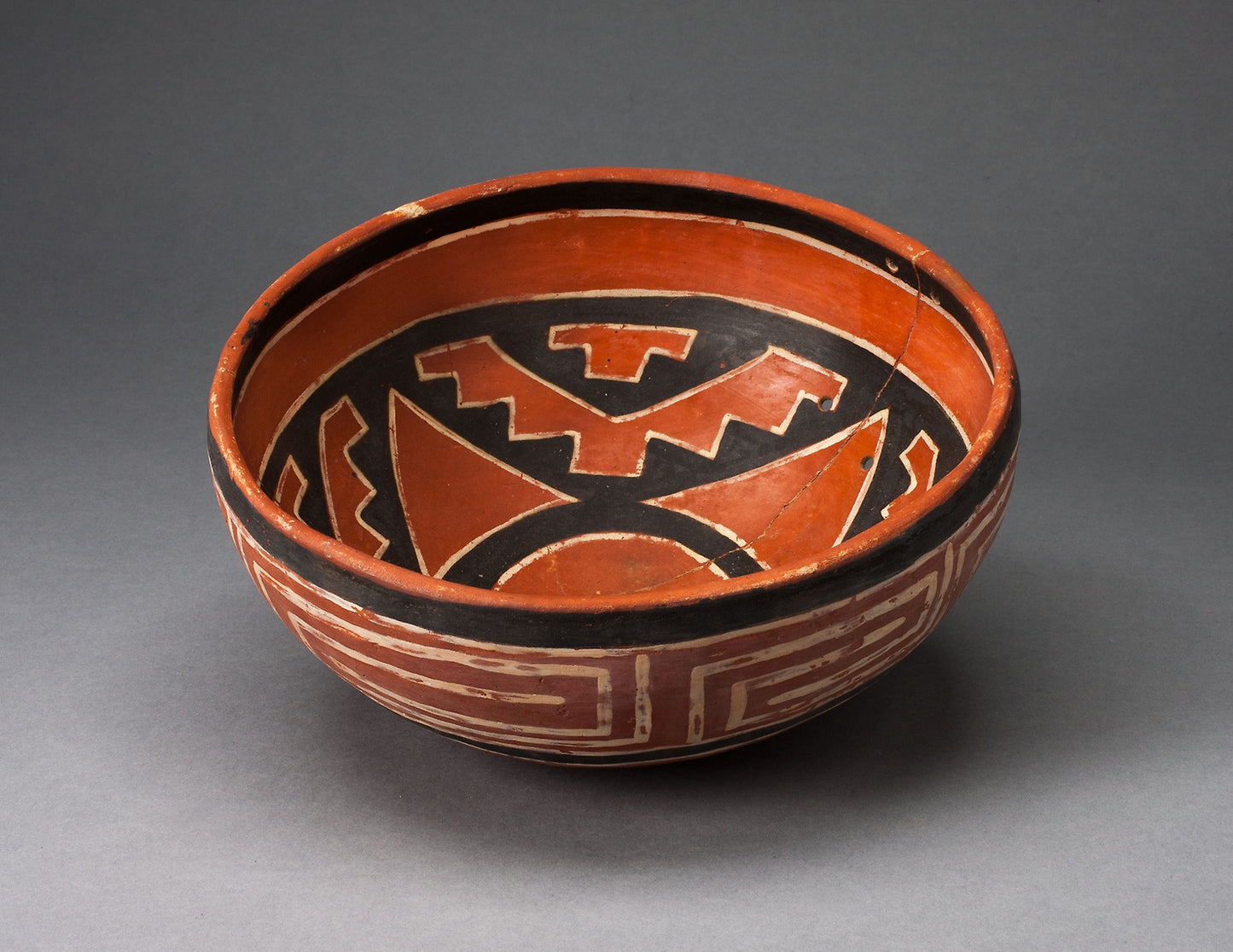 Polychrome Bowl with Geometric Star Motif on Interior and Interloking Scroll on Exterio -  Cibola, Four Mile Polychrome,  Poster Print Wall Art