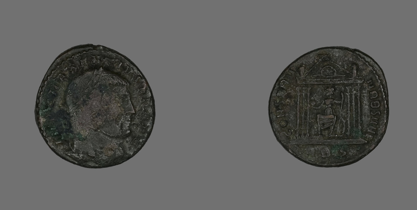 Follis (Coin) Portraying Emperor Maxentius -  Roman, minted in Rome,  Poster Print Wall Art