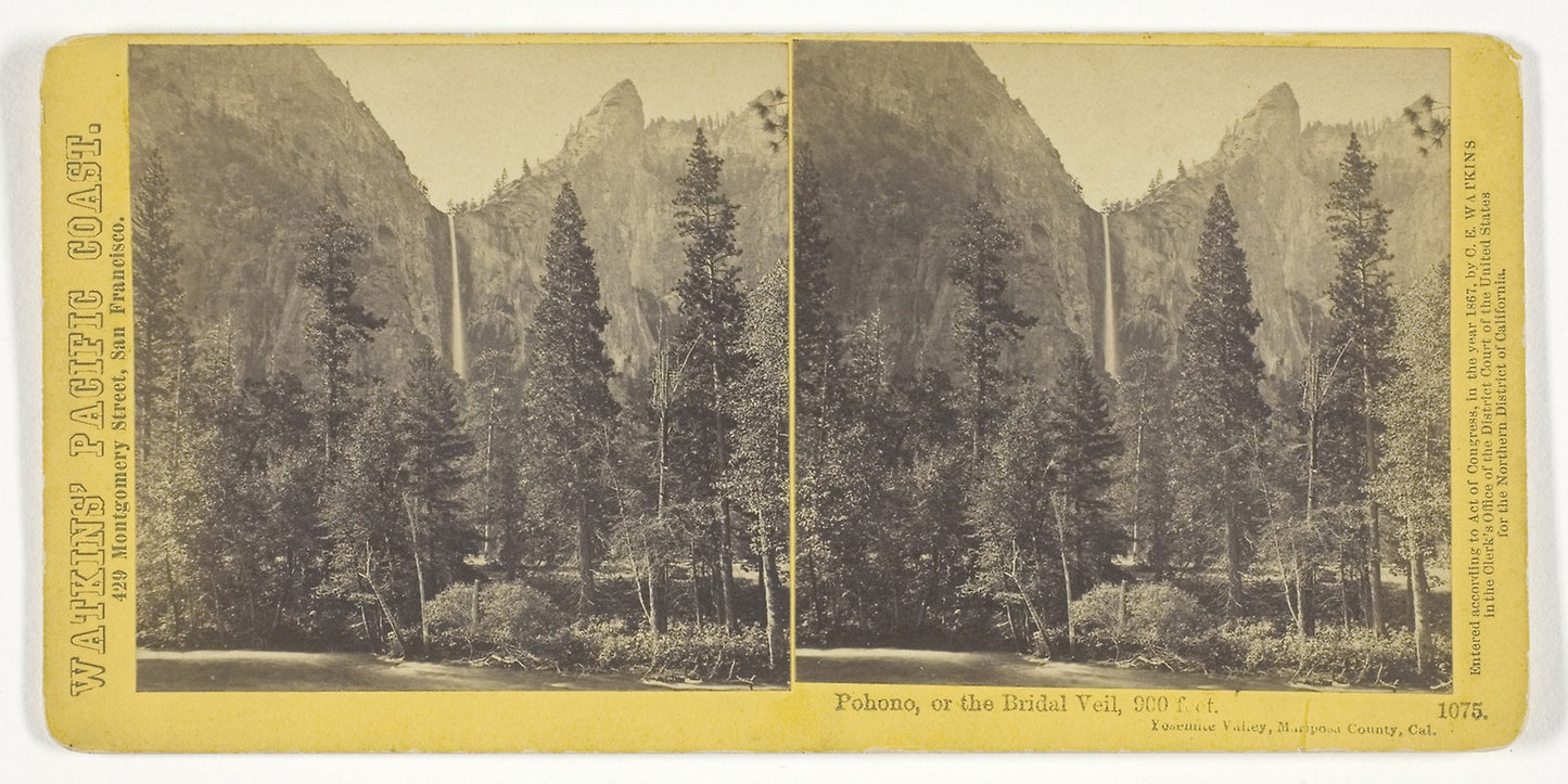 Pohono, or the Bridal Veil, 900 feet, Yosemite Valley, Mariposa County, Cal. -  Carleton Watkins,  Poster Print Wall Art