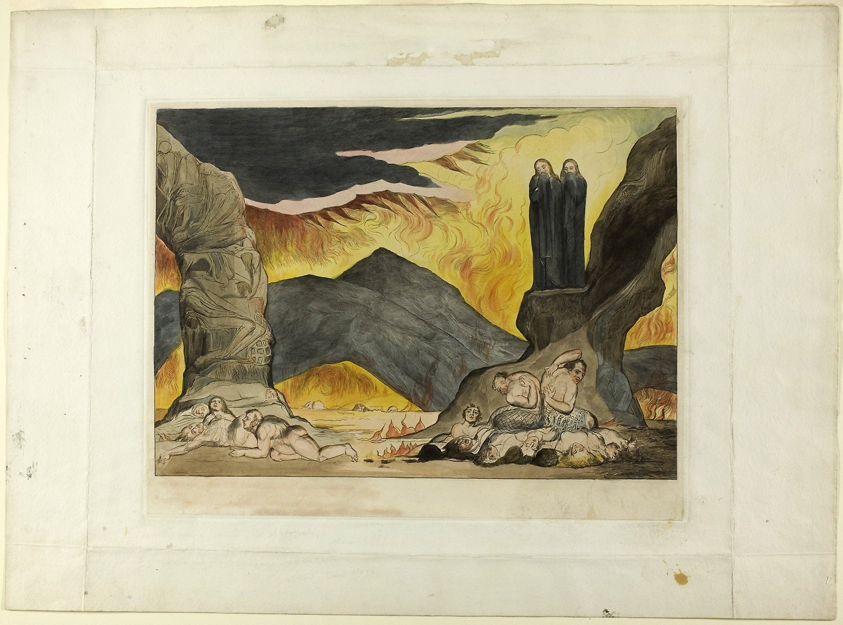 The Circle of the Falsifiers: Dante and Virgil Covering their Noses Because of the Stench. Inferno, canto XXIX: William Blake,16x12"(A3) Poster