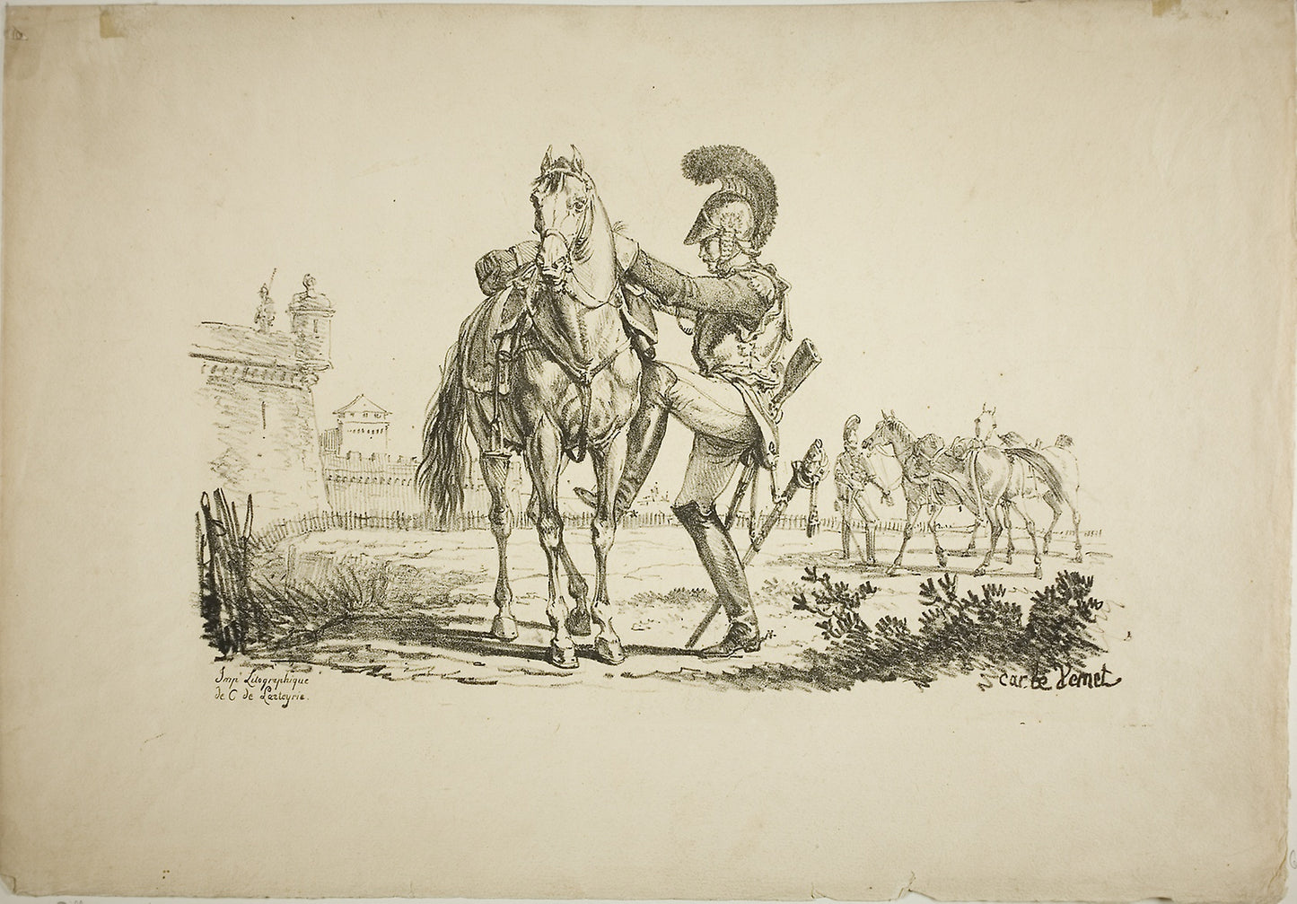 Rifleman Mounting a Horse -  Carle Vernet (French, 1758-1836),  Poster Print Wall Art