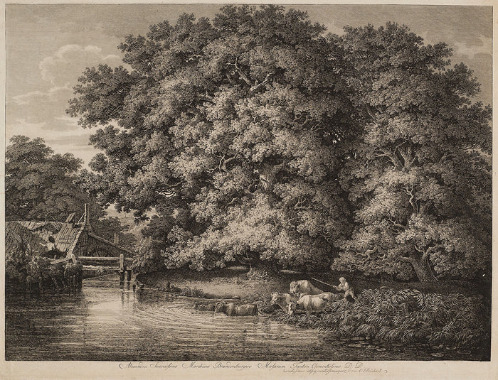 A Farmer Driving his Cattle into the Water: Johann Christian Reinhart,16x12