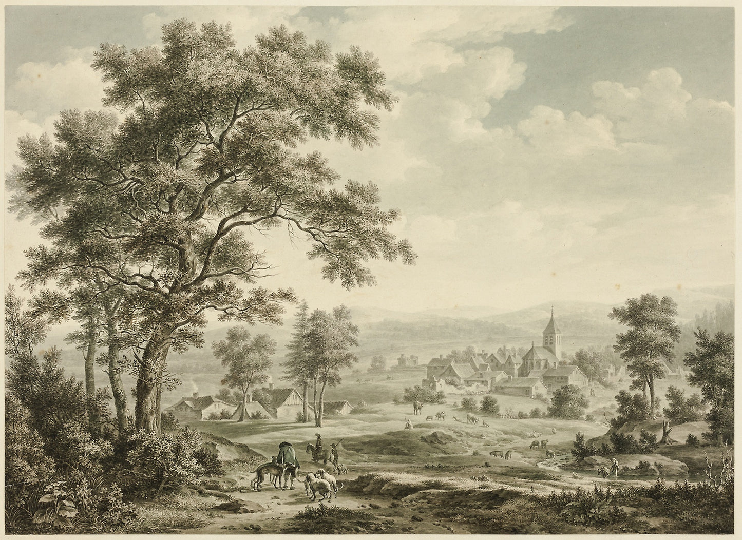 View of Village and Distant Hills -  Unknown French artist,  Poster Print Wall Art