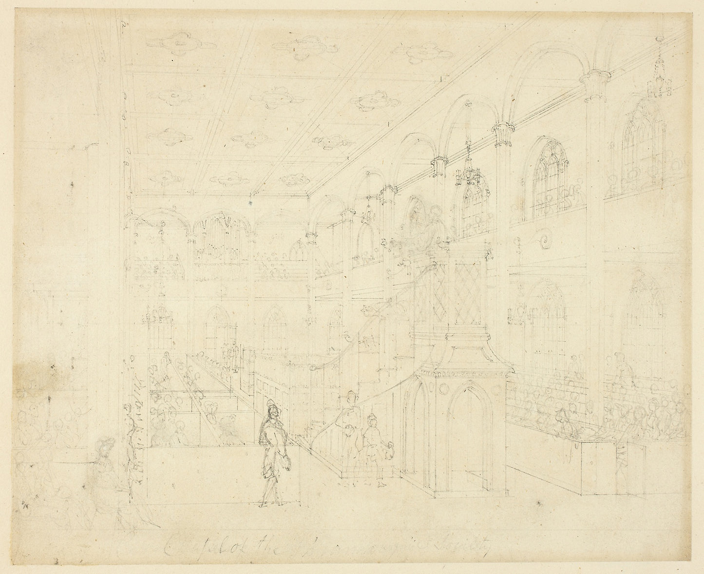 Study for Chapel of the Philanthropic Society, from Microcosm of London -  Augustus Charles Pugin (English, born France, 1762-1832),  Poster Print Wall Art