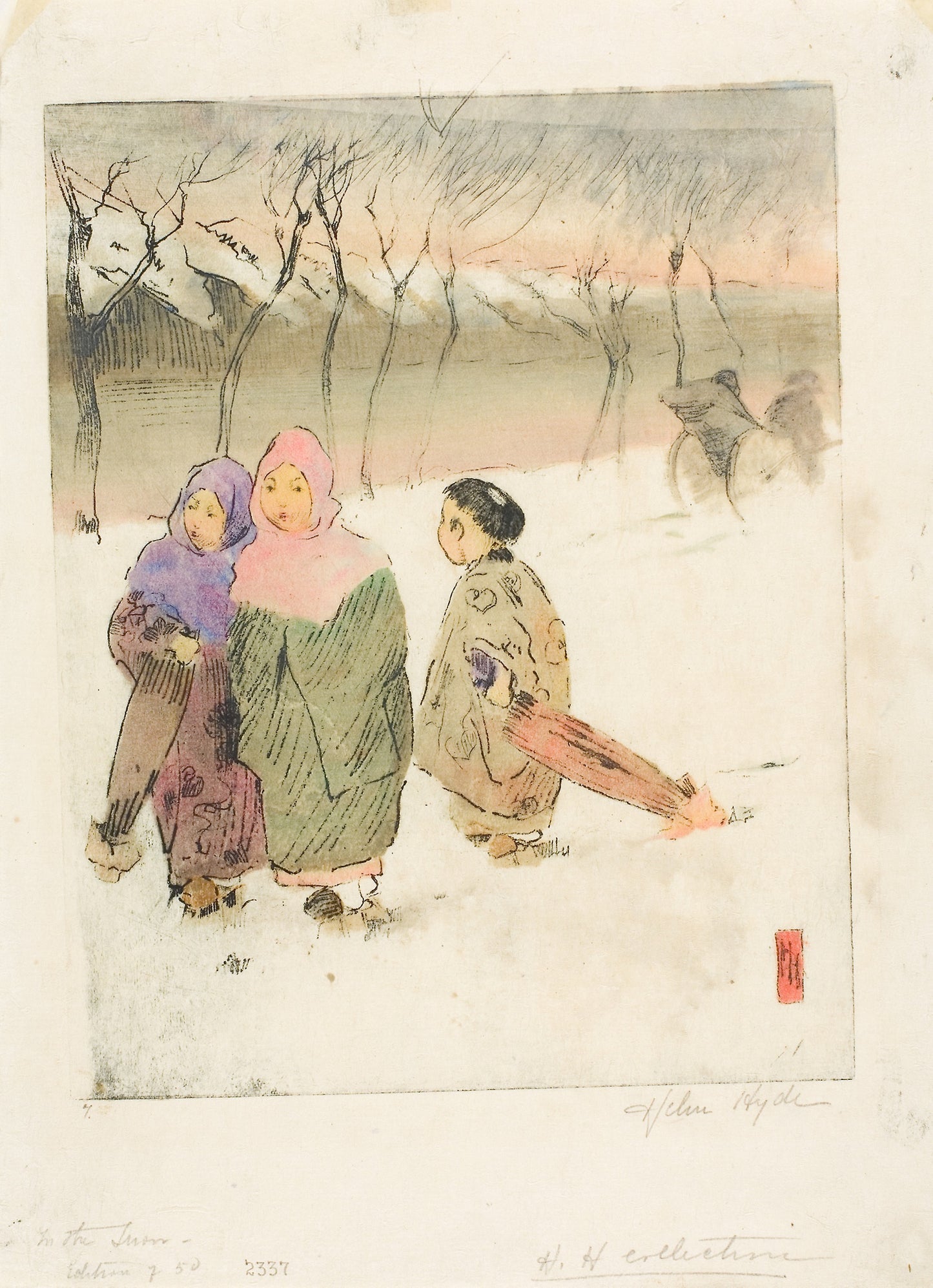 In the Snow at Tokyo -  Helen Hyde,  Poster Print Wall Art