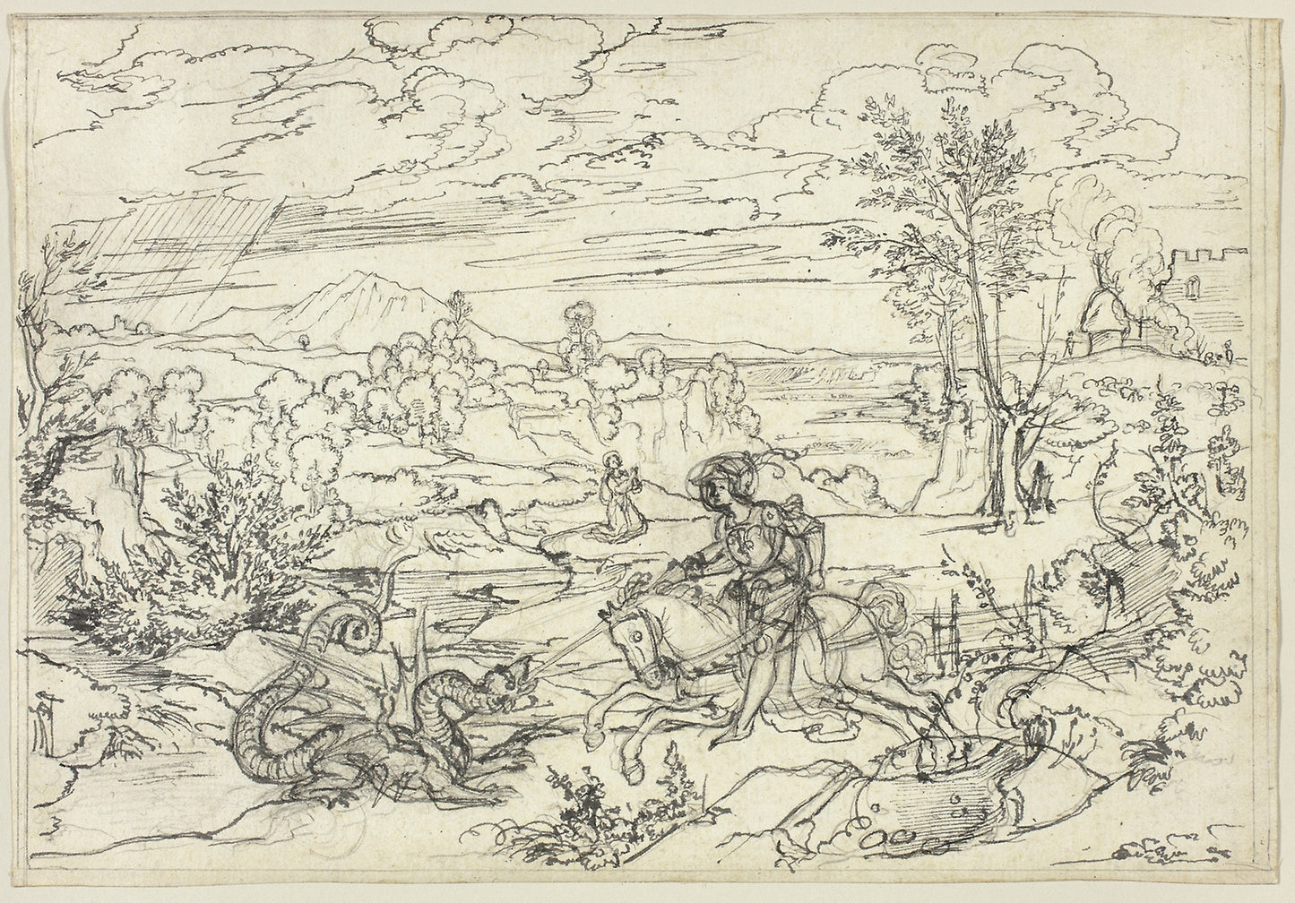 Landscape with Saint George and the Dragon and the Monte Soratte -  Joseph Anton Koch,  Poster Print Wall Art