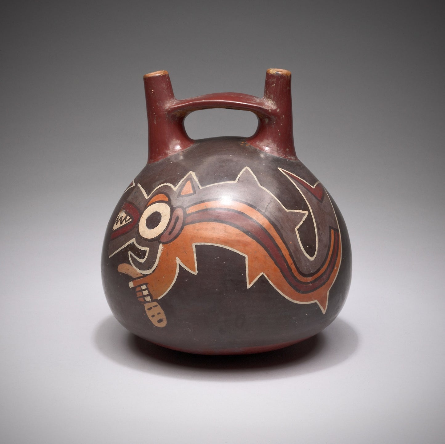 Vessel Depicting an Anthropomorphic Shark Holding a Trophy Head -  Nazca,  Poster Print Wall Art