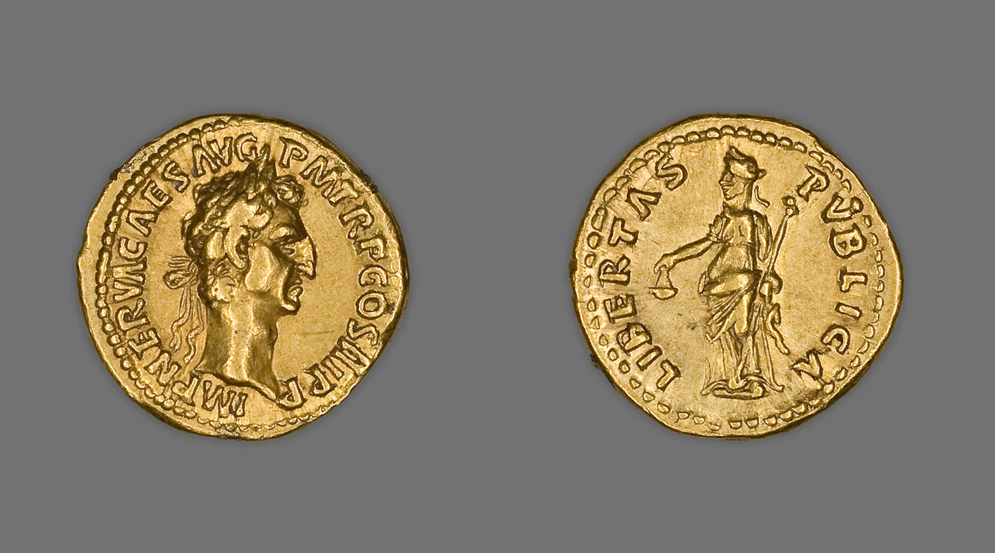 Aureus (Coin) Portraying Emperor Nerva -  Roman, minted in Rome,  Poster Print Wall Art