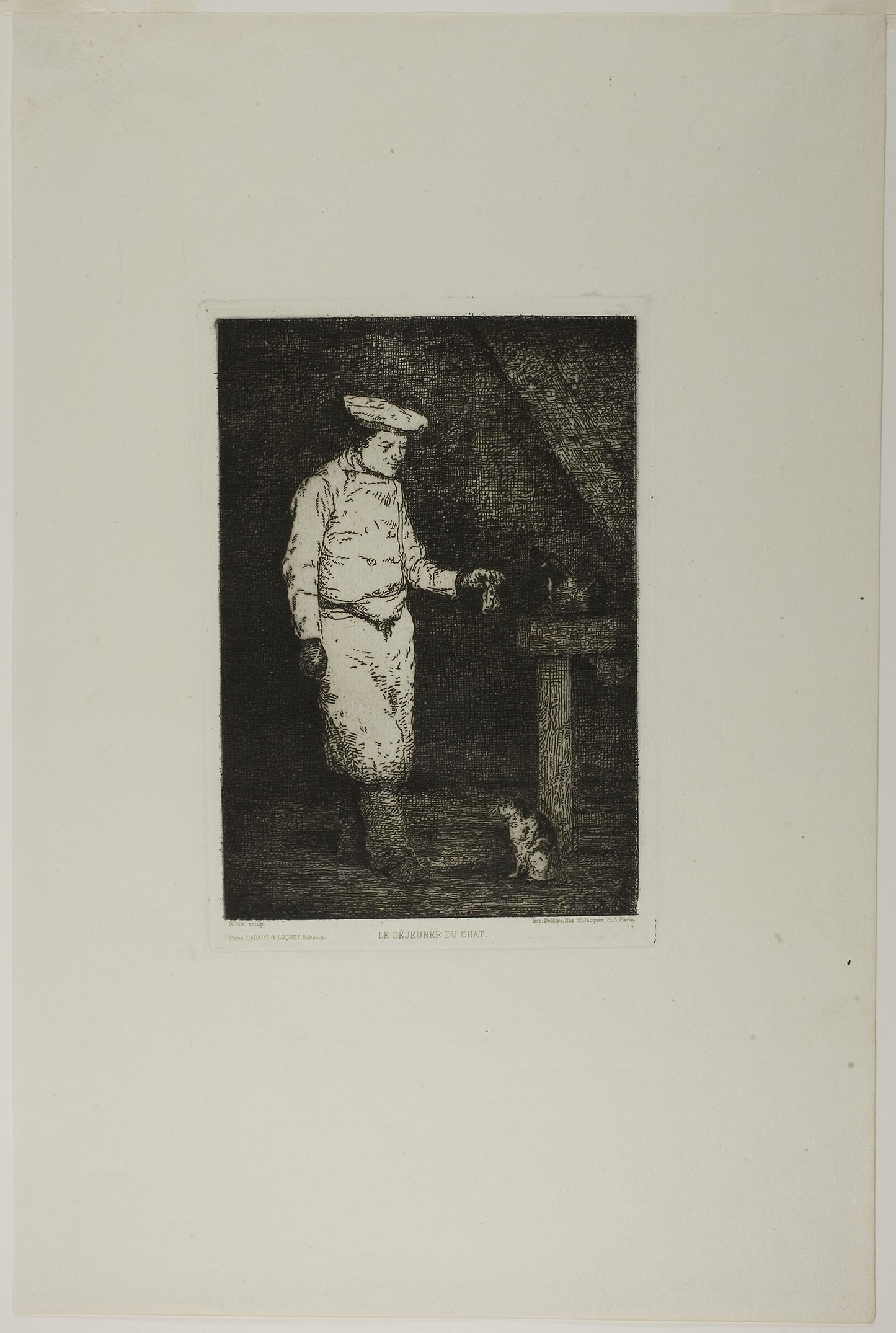 The Cat's Lunch -  Théodule Augustin Ribot (French, 1823-1891),  Poster Print Wall Art