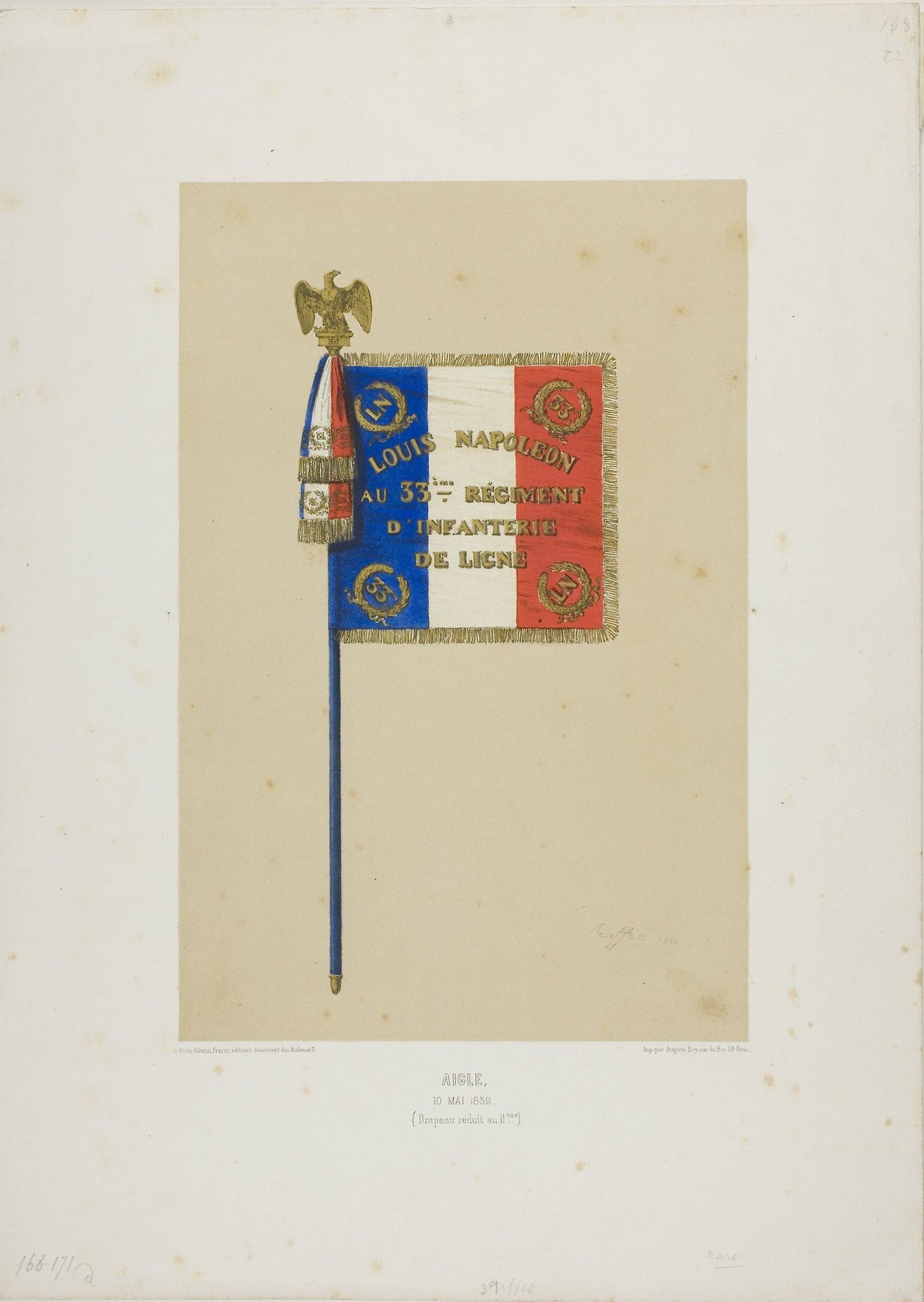 Standard -  Louis Napoleon to the 33rd Infantry Line Regiment -  Denis Auguste Marie Raffet (French, 1804-1860),  Poster Print Wall Art