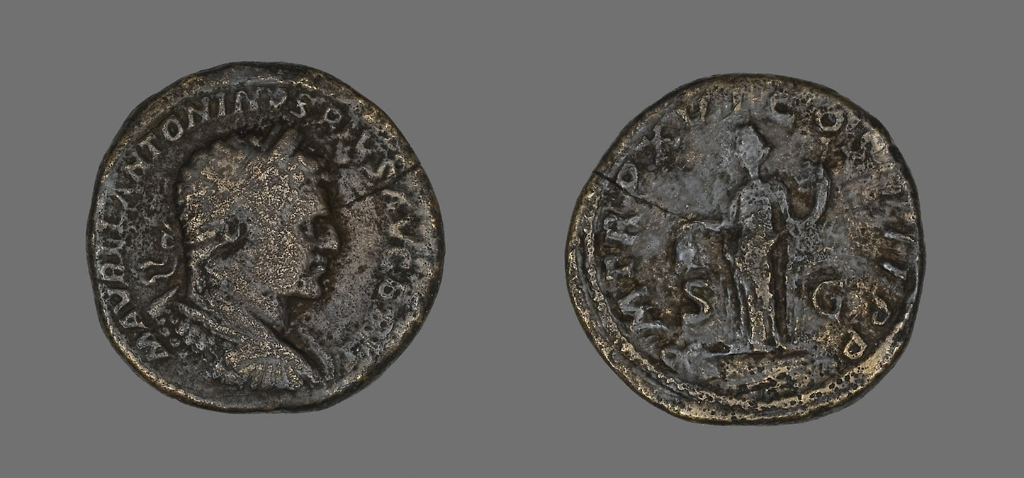 Sestertius (Coin) Portraying Emperor Caracalla -  Roman, minted in Rome,  Poster Print Wall Art