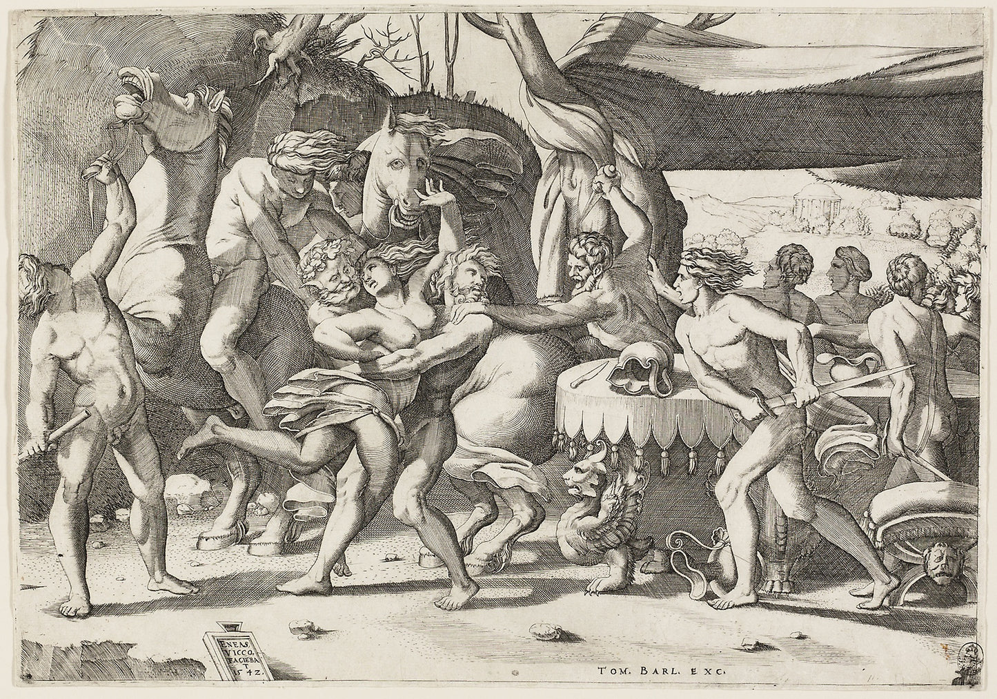 Combat of the Lapiths and Centaurs -  Enea Vico,  Poster Print Wall Art