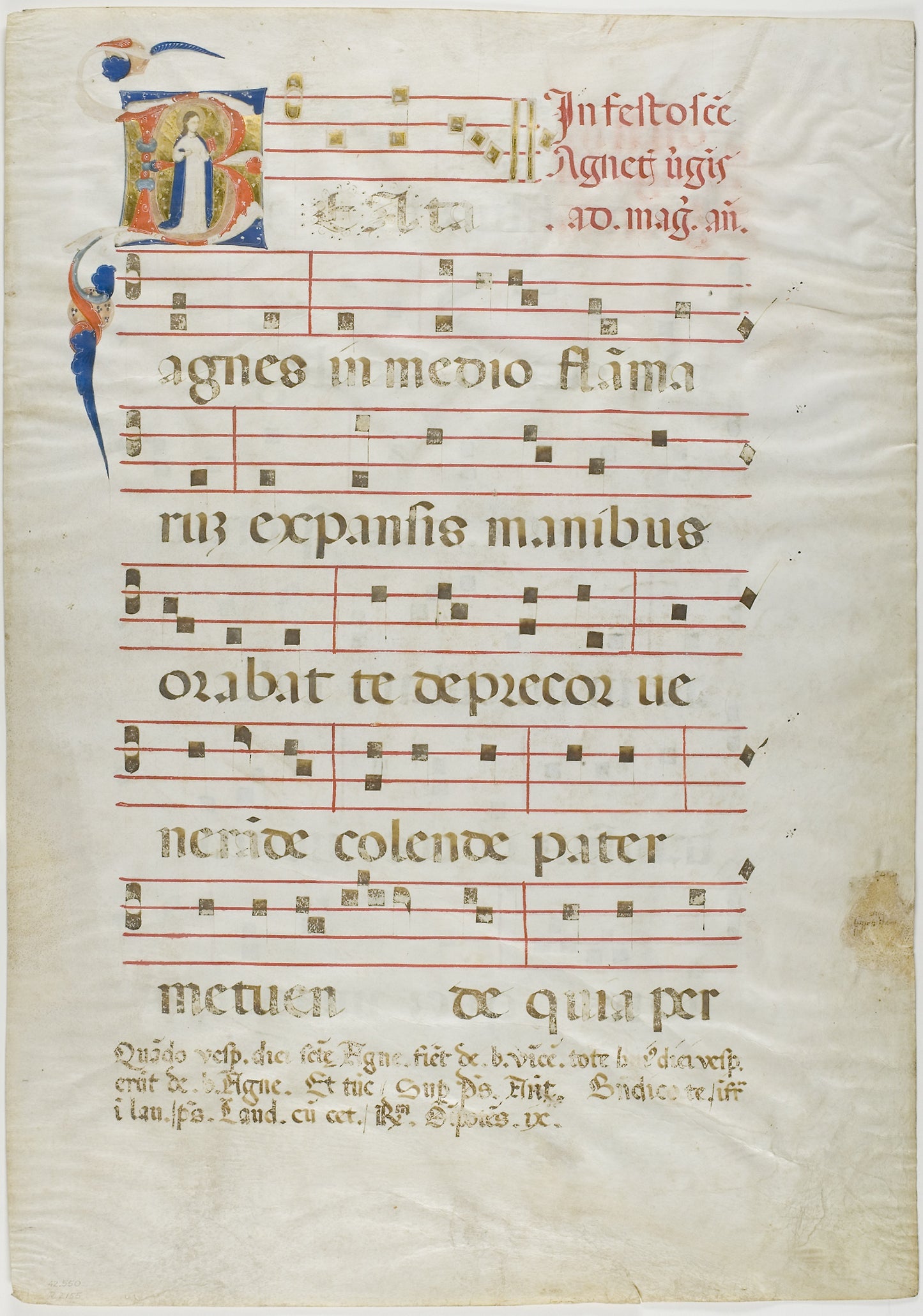 Saint Agnes in a Historiated Initial "V" from an Antiphonary: Italian (Rimini), Poster Print Wall Art