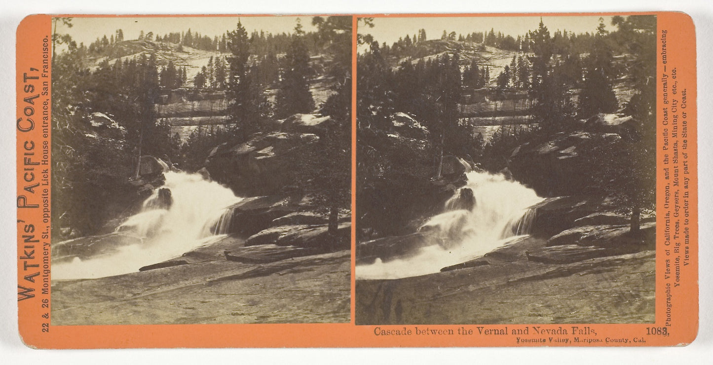 Cascade Between the Vernal and the Nevada Falls, Yosemite Valley, Mariposa County, Cal. -  Carleton Watkins,  Poster Print Wall Art