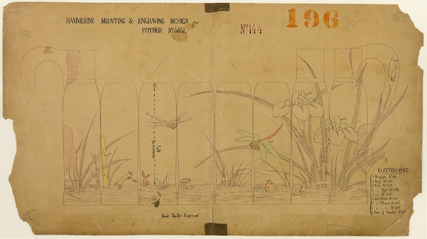Hammering, Mounting and Engraving Design for Pitcher No. 5051 -  Tiffany and Company,  Poster Print Wall Art