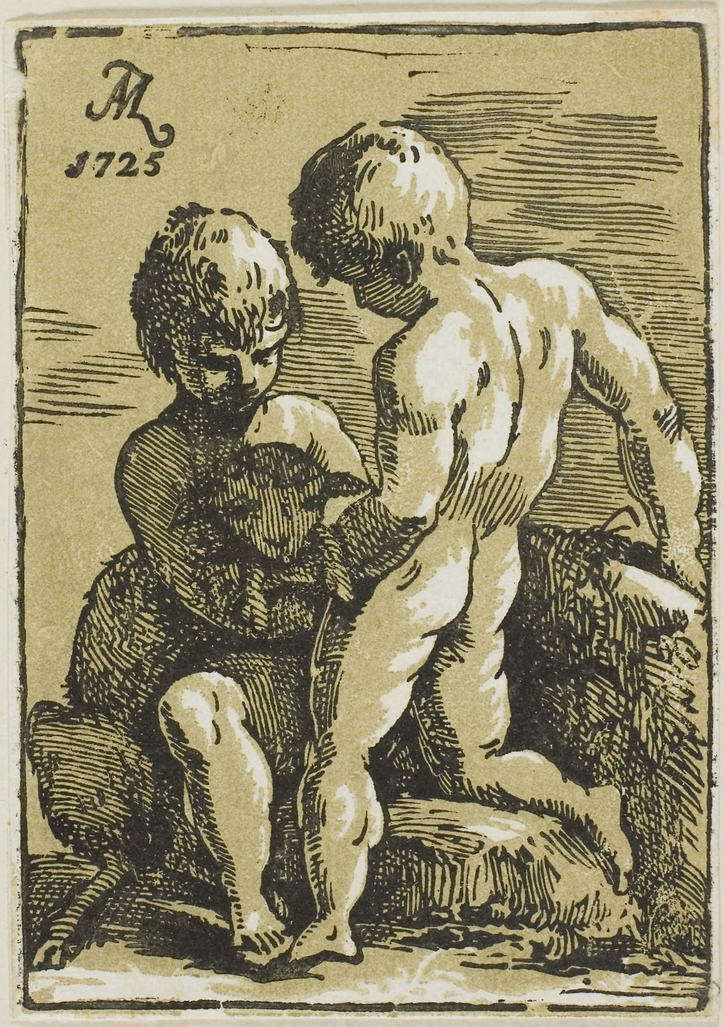 Two Children Petting a Lamb -  Conte Anton Maria Zanetti,  Poster Print Wall Art