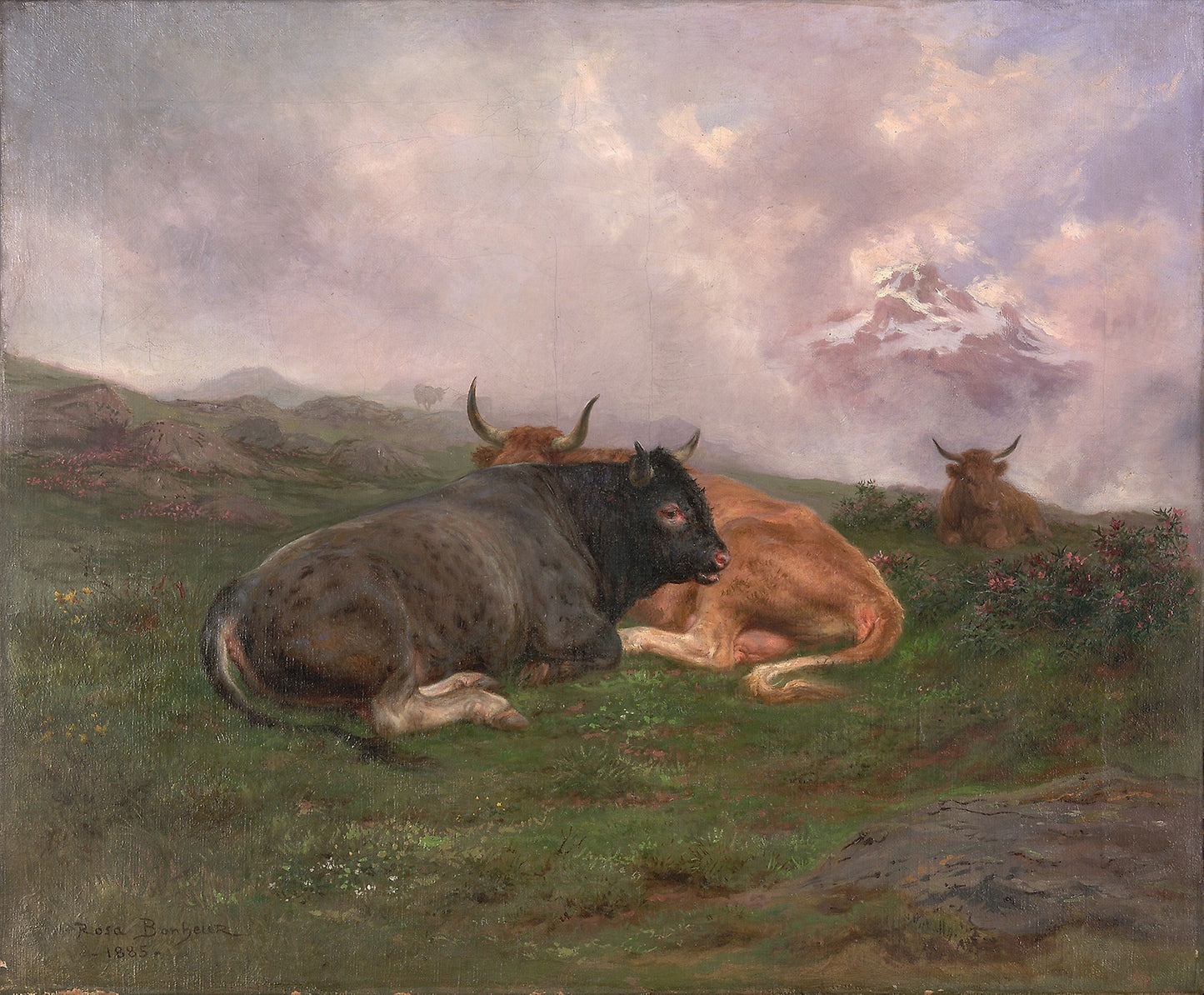 Cattle at Rest on a Hillside in the Alps -  Rosa Bonheur,  Poster Print Wall Art