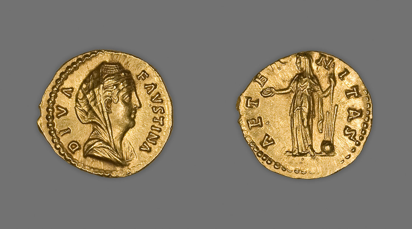 Aureus (Coin) Portraying Empress Faustina the Elder -  Roman, minted in Rome,  Poster Print Wall Art