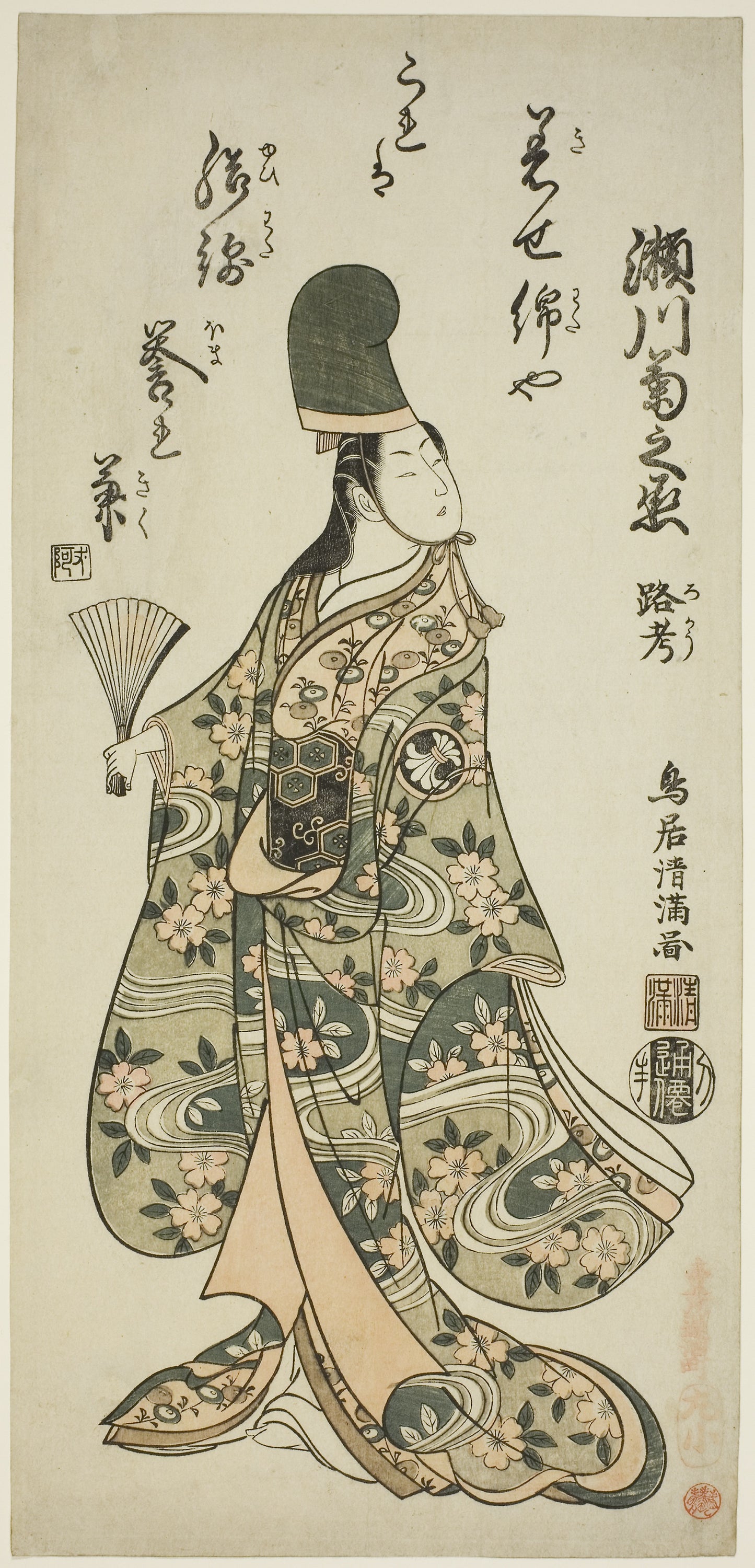 The Actor Segawa Kikunojo II as Shirabyoshi Renri in the play "Imayo Dojoji" performed at the Ichimura Theater in the eleventh month, 1756 -  Torii Kiyomitsu I,  Poster Print Wall Art