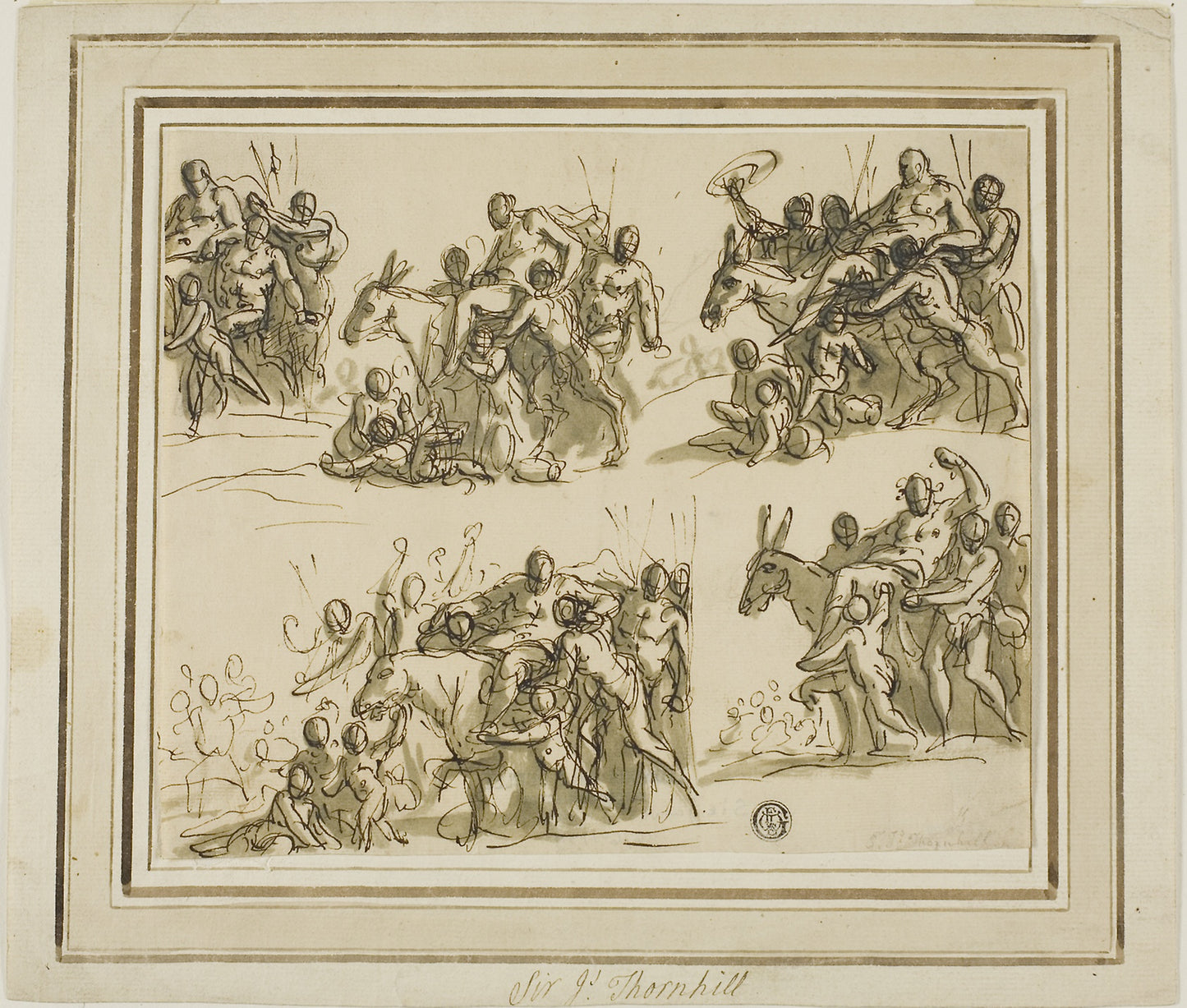 Five Sketches for the Triumph of Silenus -  James Thornhill,  Poster Print Wall Art