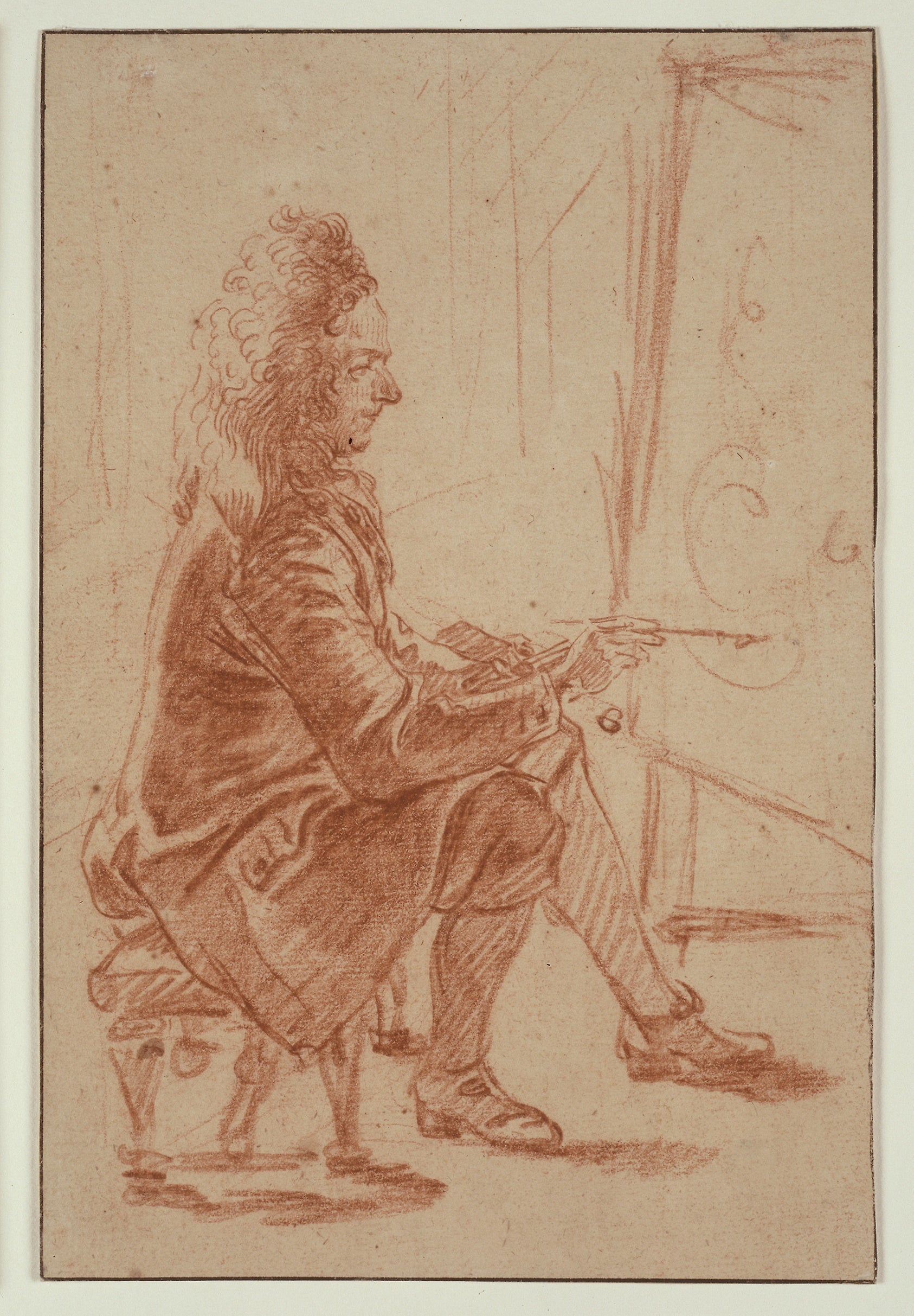 A Bewigged Painter (Possibly Claude Audran), Seated at his Easel, Seen in Profile: Jean Antoine Watteau,16x12"(A3) Poster