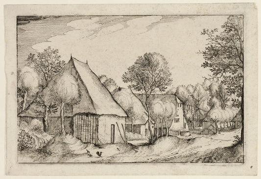A Farmyard, plate five after Pictures of Farms, Country Houses and Rustic Villages (Praediorum villarum et rusticarum casularum icones): Claes Jansz. Visscher (Dutch, 1587-1652),16x12"(A3) Poster