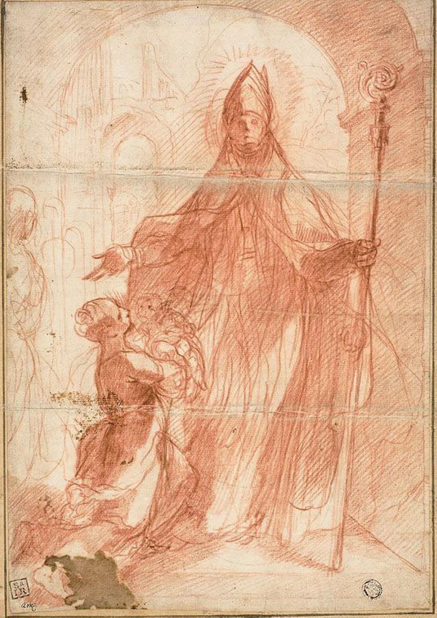 Bishop Saint Blessing a Mother and Child -  Attributed to Alessandro Casolani,  Poster Print Wall Art