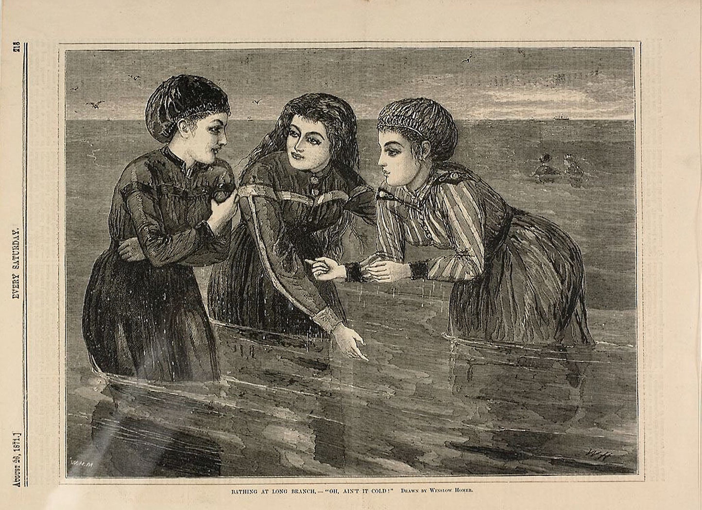 Bathing at Long Branch—"Oh, Ain't it Cold" -  Winslow Homer (American, 1836-1910),  Poster Print Wall Art