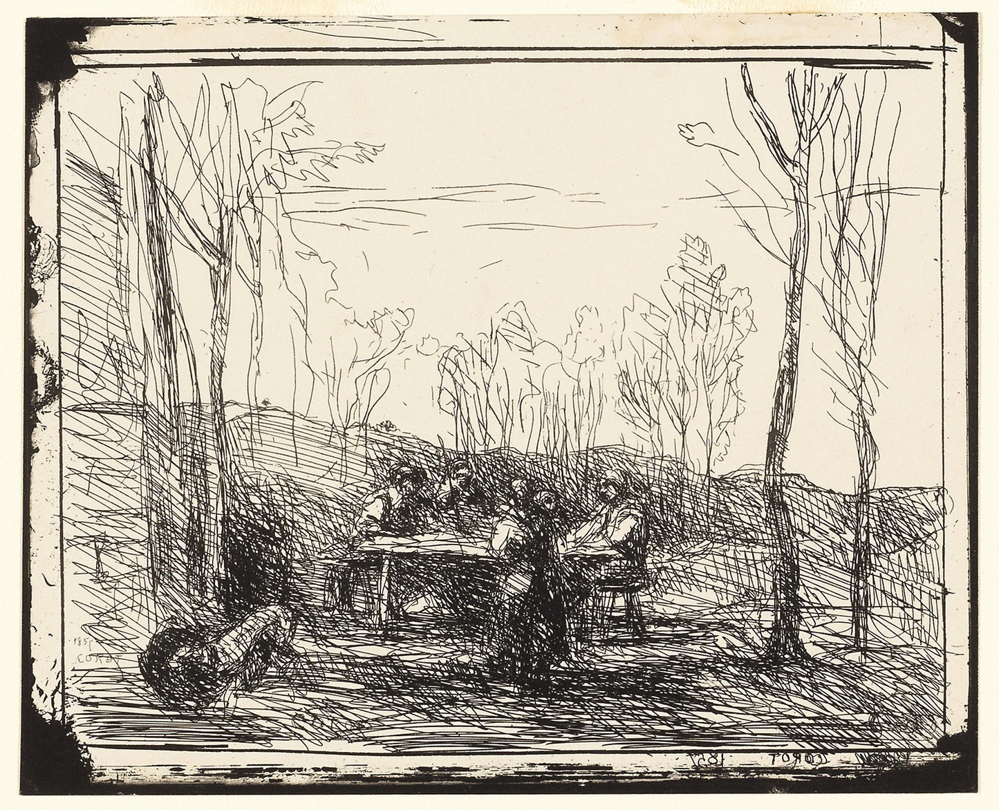 A Picnic in the Clearing: Jean-Baptiste-Camille Corot,16x12"(A3) Poster