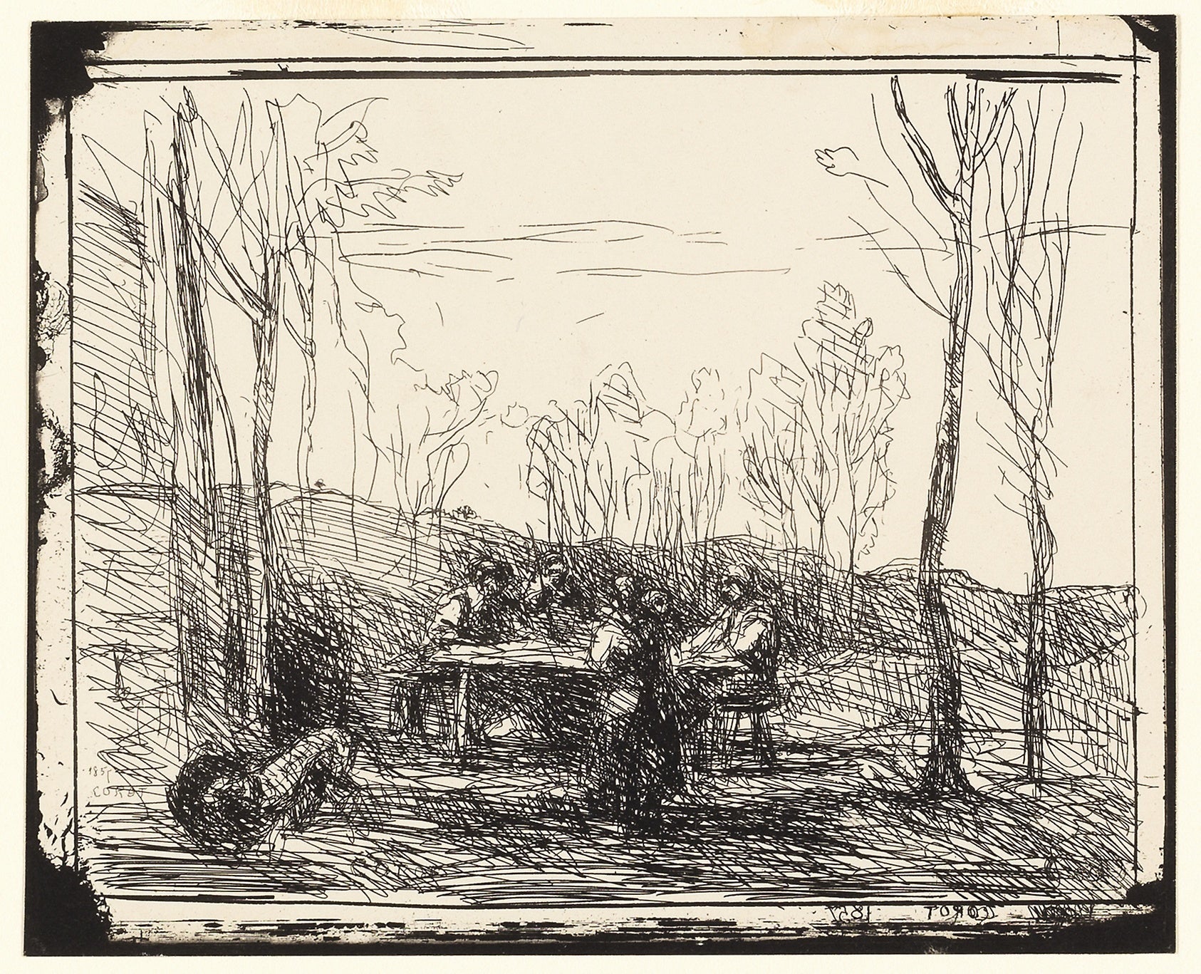 A Picnic in the Clearing: Jean-Baptiste-Camille Corot,16x12"(A3) Poster