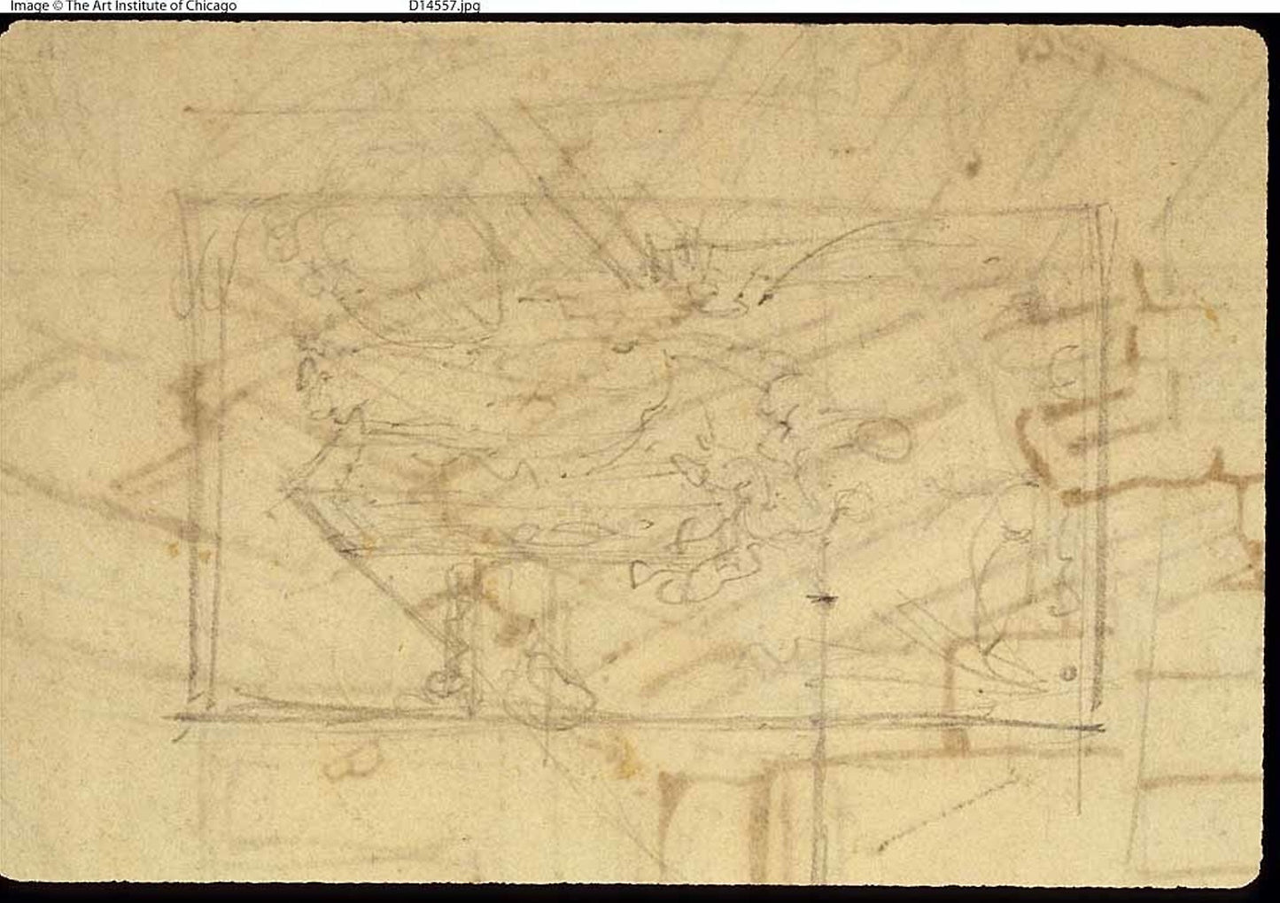 Study for Exhibition Room, Somerset House, from Microcosm of London (recto); Sketch of a Painting -  Madonna and Child (verso) -  Augustus Charles Pugin,  Poster Print Wall Art