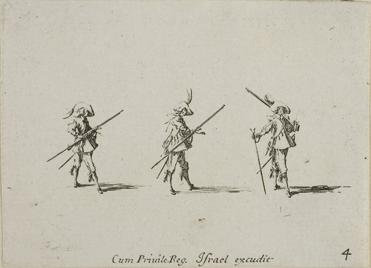 Drill with the Musket, plate four from The Military Exercises -  Jacques Callot (French, 1592-1635),  Poster Print Wall Art