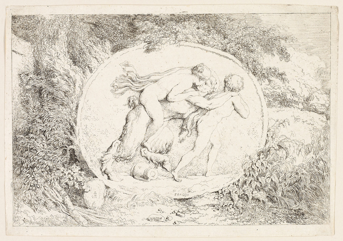 Nymph Riding on a Satyr's Back, from Bacchanales, or Satyrs' Games -  Jean Honoré Fragonard,  Poster Print Wall Art