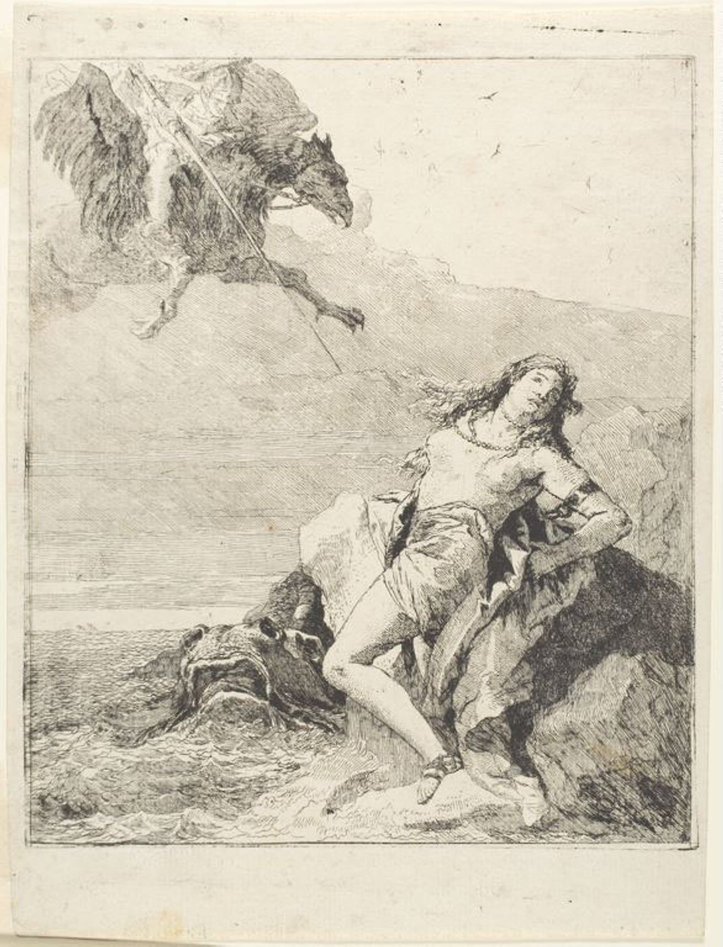 Angelica Bound and about to be Devoured -  the Sea Monster -  Giovanni Domenico Tiepolo ,  Poster Print Wall Art