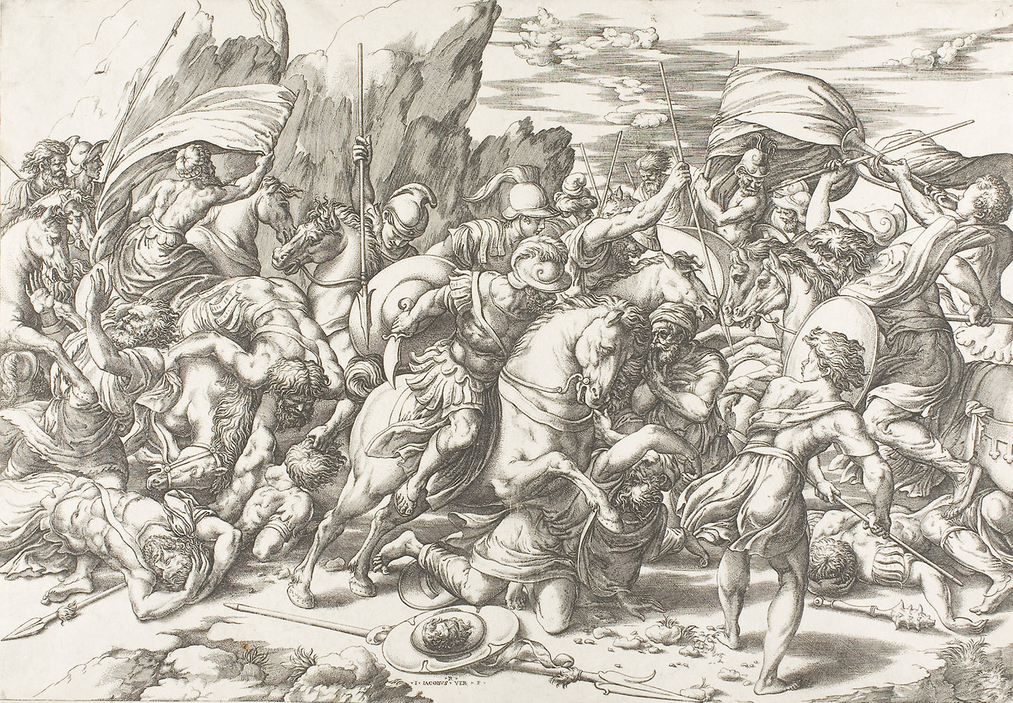 The Battle around the Shield and Lance -  Giovanni Jacopo Caraglio (Italian, 1500/05–1565),  Poster Print Wall Art