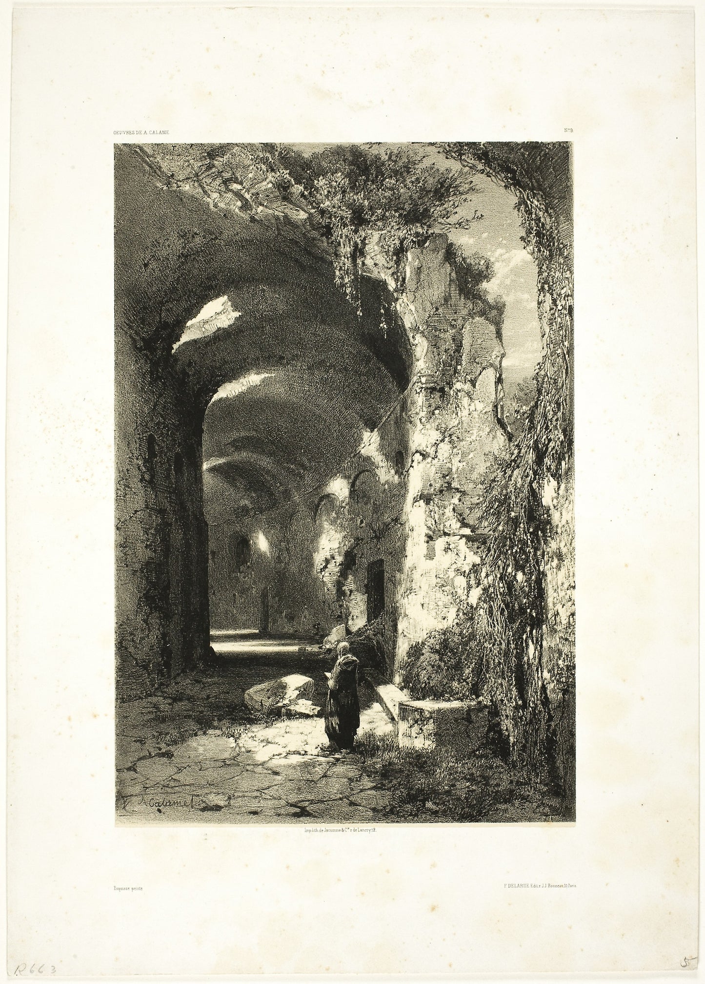 Ruin of an Amphitheatre at Pouzzoles (Kingdom of Naples), plate 9 from Oeuvres de A. Calame -  Alexandre Calame (Swiss, 1810-1864),  Poster Print Wall Art