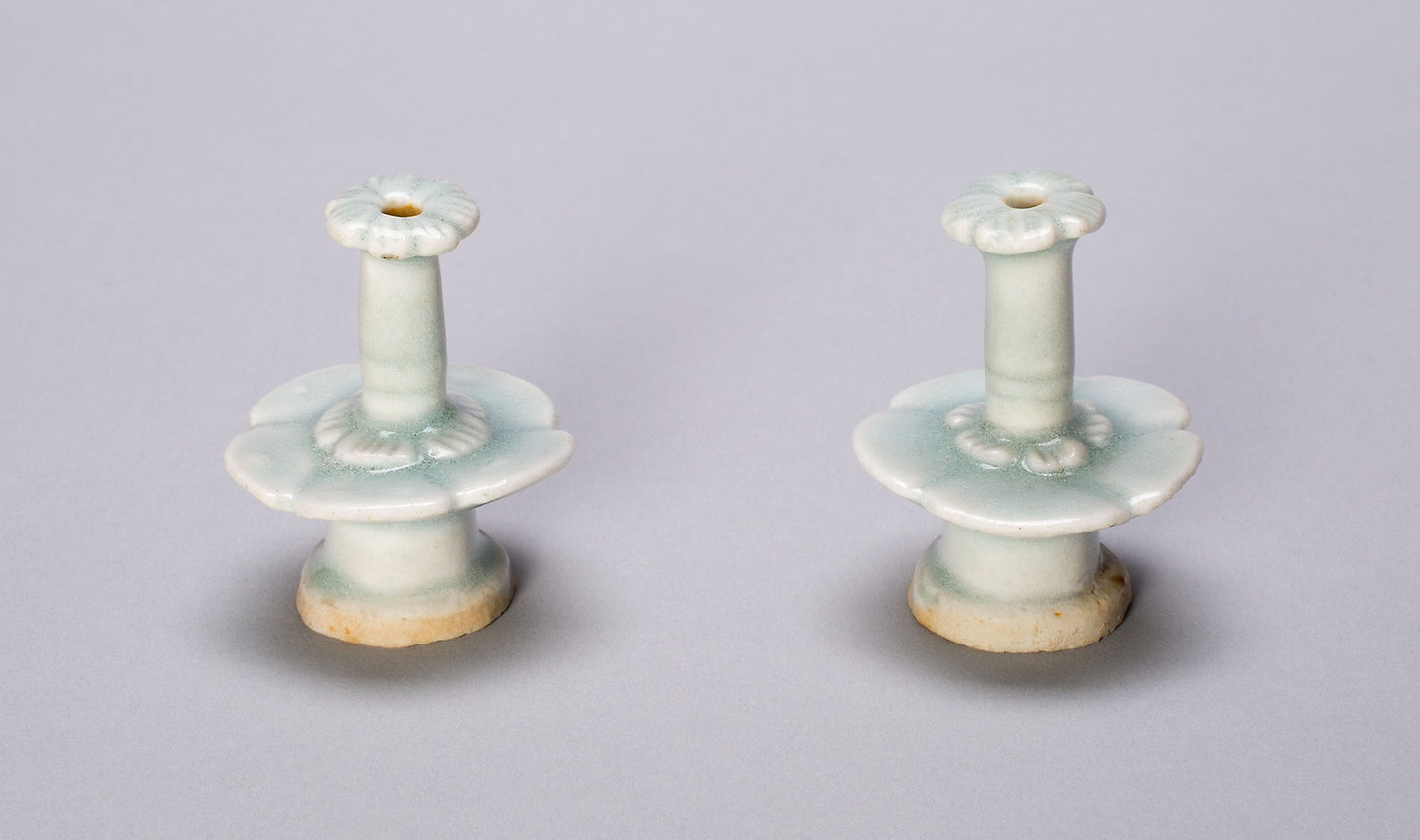 Pair of Miniature Candlestands with Petal-lobed Nozzles -  China,  Poster Print Wall Art