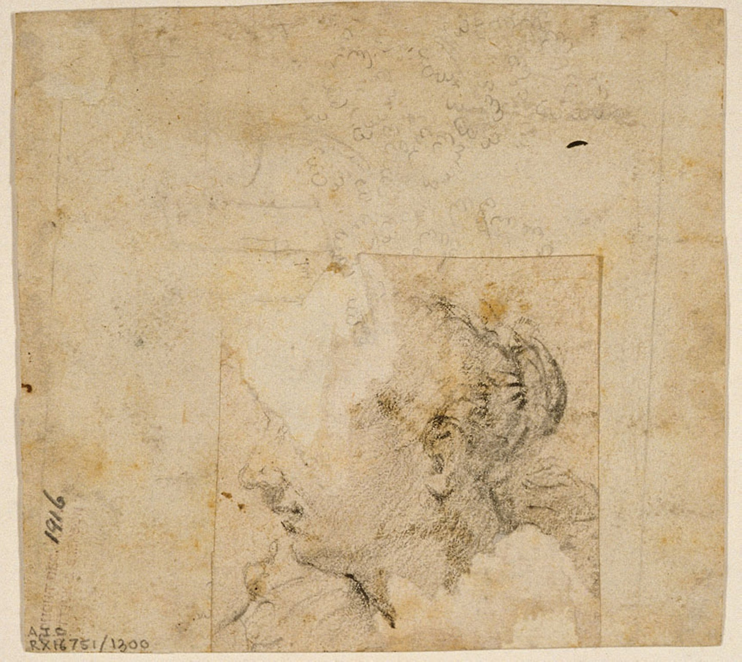 Female Head in Profile to the Left; Sketch of Trees and Building -  Follower of Jacopo Bassano,  Poster Print Wall Art